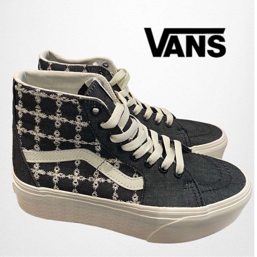 VANS Sk8-Hi Tapered Stacked Denim Mix Black Platform Sneakers NEW